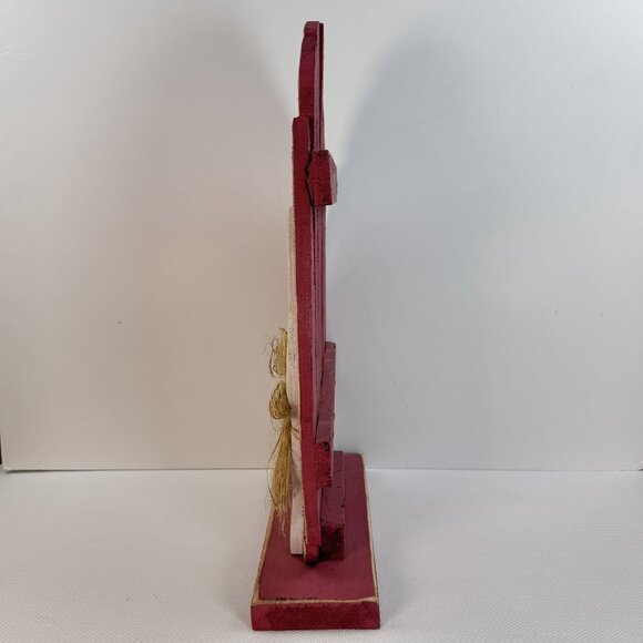 Handcrafted Wooden Easter Bunny Table Decor With Rustic Pink & White Finish 19" - Picture 3 of 9